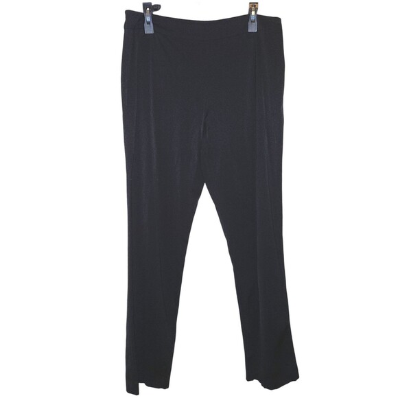 EILEEN FISHER Pants L Flat Front Crepe Straight Leg Career Slacks Side Zip Black - Picture 1 of 4
